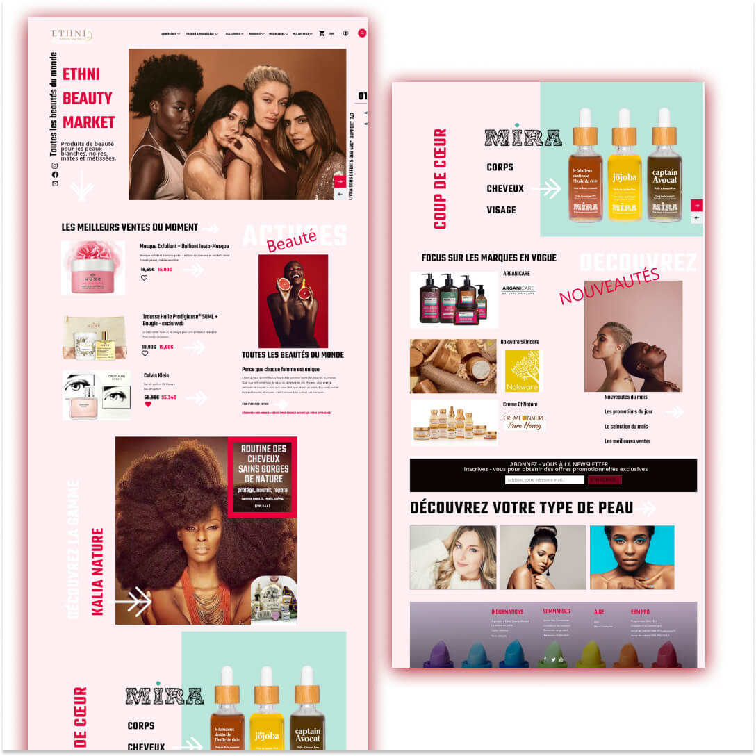 Web design pour le site de cosmetique